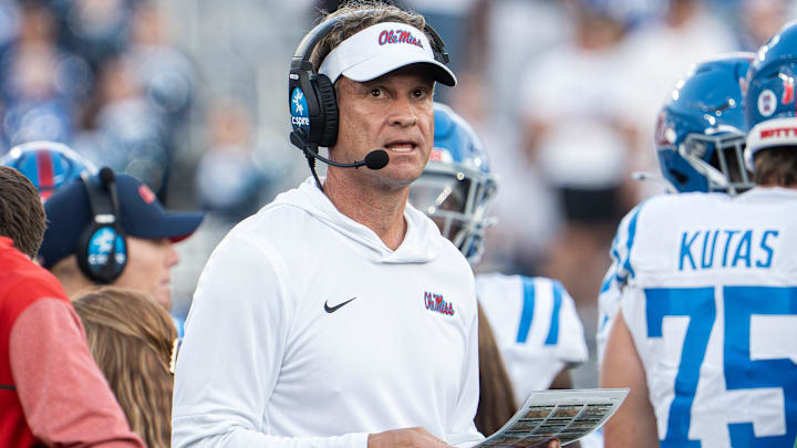 Ole Miss head coach Lane Kiffin worked the sidelines as the Kentucky Wildcats faced off against the Ole Miss Rebels at Kroger Field in Lexington, Kentucky on Saturday, September 6, 2025. Ole Miss defeated Kentucky, 30-23.