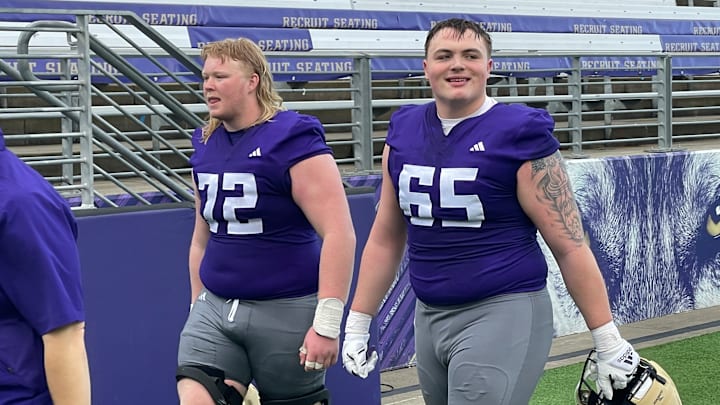 Freshmen offensive lineman John Mills and Jack Shaffer are both 6-foot-6 and at least 320 pounds, and probably much heavier. 