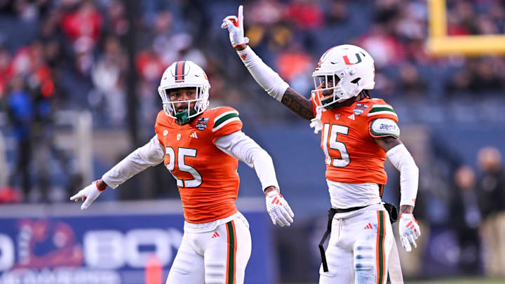 Dec 28, 2023; Bronx, NY, USA; Miami Hurricanes defensive back Markeith Williams (15) and Miami