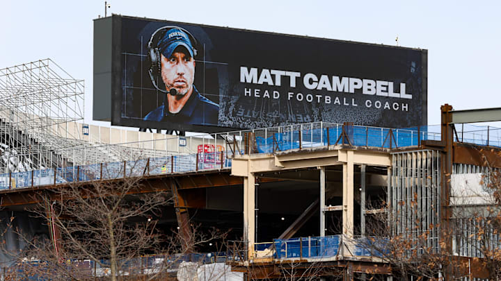 A general view of the scoreboard at Beaver Stadium as Matt Campbell is announced as the Penn State Nittany Lions new head coach during a press conference. A general view of the scoreboard at Beaver Stadium as Matt Campbell is announced as the Penn State Nittany Lions new head coach during a press conference.