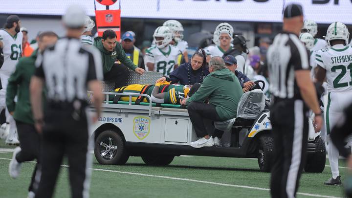 Sep 20, 2026; East Rutherford, New Jersey, USA; Green Bay Packers wide receiver Jayden Reed (11) is carted off the field with an apparent injury during the first quarter against the New York Jets at MetLife Stadium. Mandatory Credit: Brad Penner-Imagn Images Sep 20, 2026; East Rutherford, New Jersey, USA; Green Bay Packers wide receiver Jayden Reed (11) is carted off the field with an apparent injury during the first quarter against the New York Jets at MetLife Stadium. Mandatory Credit: Brad Penner-Imagn Images