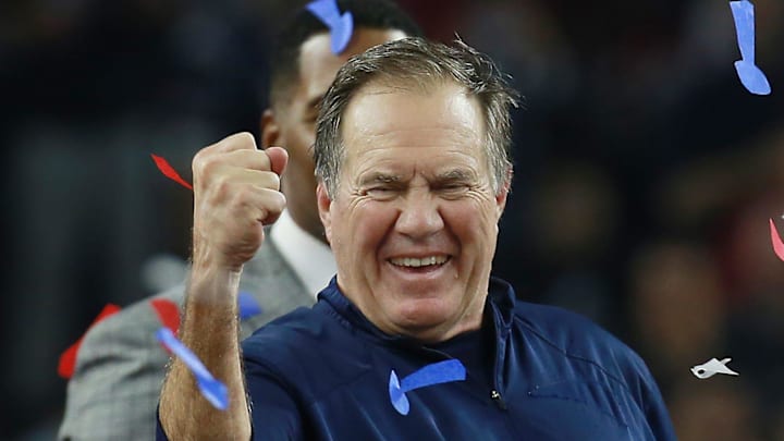 2017: Bill Belichick celebrates after Super Bowl LI where the New England Patriots vs The Atlanta Falcon at NRG Stadium, Houston.