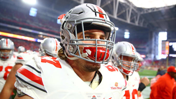 Jan 1, 2016; Glendale, AZ, USA; Ohio State Buckeyes defensive lineman Joey Bosa (97) prior to the game against the Notre Dame Fighting Irish during the 2016 Fiesta Bowl at University of Phoenix Stadium. The Buckeyes defeated the Fighting Irish 44-28. Mandatory Credit: Mark J. Rebilas-Imagn Images