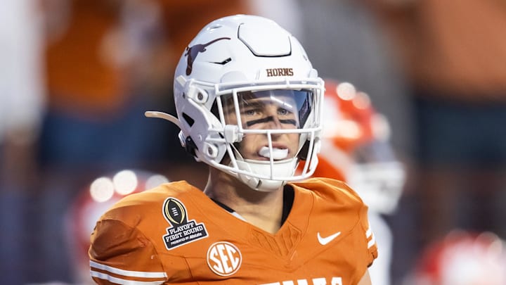 Dec 21, 2024; Austin, Texas, USA; Texas Longhorns defensive back Michael Taaffe (16) against the Clemson Tigers during the CFP National playoff first round at Darrell K Royal-Texas Memorial Stadium. Mandatory Credit: Mark J. Rebilas-Imagn Images