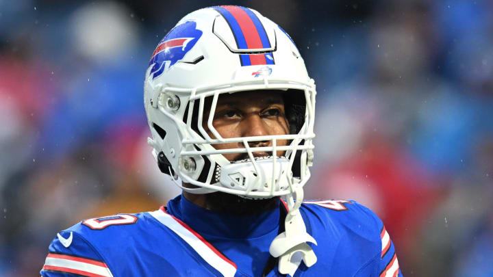 Dec 17, 2023; Orchard Park, New York, USA;  Buffalo Bills linebacker Von Miller (40) warms up before a game against the Dallas Cowboys at Highmark Stadium. Mandatory Credit: Mark Konezny-USA TODAY Sports