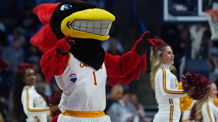 Mar 21, 2026; Storrs, CT, USA; The Iowa State Cyclones mascot on the court during a break against the Syracuse Orange in the first half at Harry A. Gampel Pavilion. Mandatory Credit: David Butler II-Imagn Images Mar 21, 2026; Storrs, CT, USA; The Iowa State Cyclones mascot on the court during a break against the Syracuse Orange in the first half at Harry A. Gampel Pavilion. Mandatory Credit: David Butler II-Imagn Images