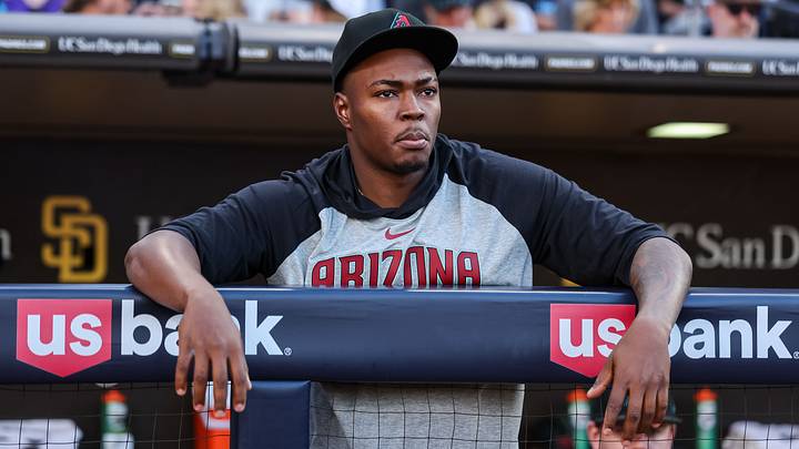 Jul 6, 2026; San Diego, California, USA; Arizona Diamondbacks pitcher Jose Cabrera (53) looks on from the dugout before the game against the San Diego Padres at Petco Park. Mandatory Credit: Chadd Cady-Imagn Images
