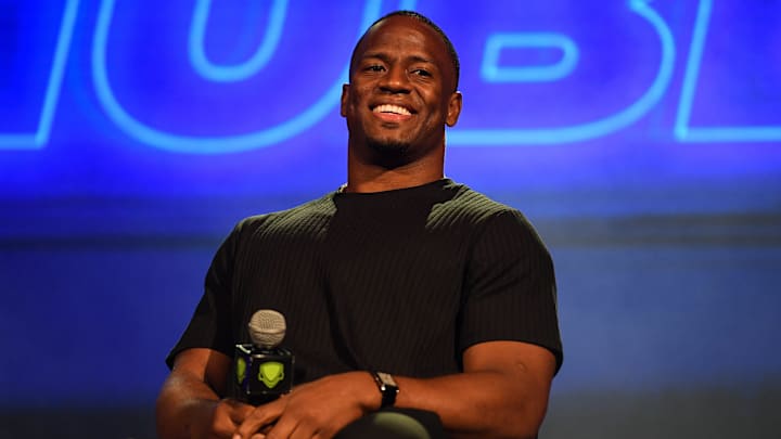 Browns running back Nick Chubb serves a guest speaker for the Greater Akron-Canton High School Sports Awards, Friday, June 21, 2024, at the Akron Civic Theatre.
