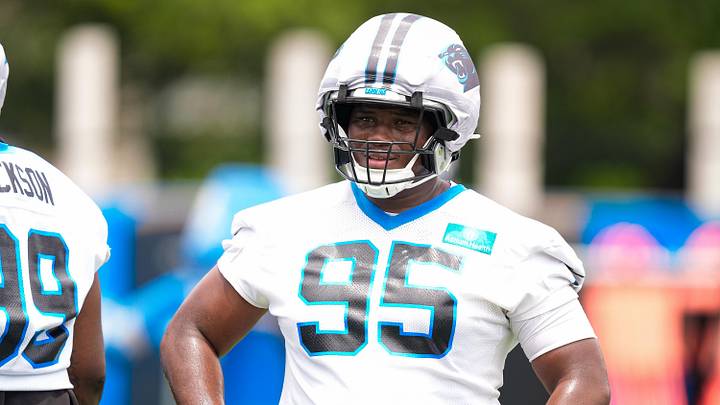Jun 9, 2026; Charlotte, NC, USA; Carolina Panthers defensive end Derrick Brown (95) during th first day of mini camp at Bank of America Stadium practice facility. Mandatory Credit: Jim Dedmon-Imagn Images Jun 9, 2026; Charlotte, NC, USA; Carolina Panthers defensive end Derrick Brown (95) during th first day of mini camp at Bank of America Stadium practice facility. Mandatory Credit: Jim Dedmon-Imagn Images