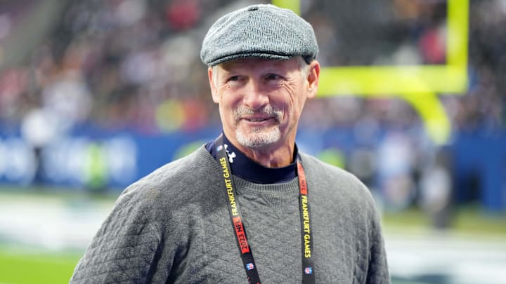 Nov 12, 2023; Frankfurt, Germany; Mike Mayock attends an NFL International Series game at Deutsche Bank Park. Mandatory Credit: Kirby Lee-Imagn Images Nov 12, 2023; Frankfurt, Germany; Mike Mayock attends an NFL International Series game at Deutsche Bank Park. Mandatory Credit: Kirby Lee-Imagn Images