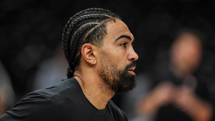 Atlanta Hawks guard Gabe Vincent (4) warms up prior to the game against the New York Knicks for game four of the first round of the 2026 NBA Playoffs at State Farm Arena on Apr. 25, 2026.