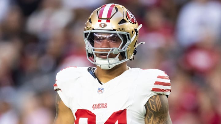Jan 5, 2025; Glendale, Arizona, USA; San Francisco 49ers defensive end Yetur Gross-Matos (94) against the Arizona Cardinals at State Farm Stadium. Mandatory Credit: Mark J. Rebilas-Imagn Images Jan 5, 2025; Glendale, Arizona, USA; San Francisco 49ers defensive end Yetur Gross-Matos (94) against the Arizona Cardinals at State Farm Stadium. Mandatory Credit: Mark J. Rebilas-Imagn Images