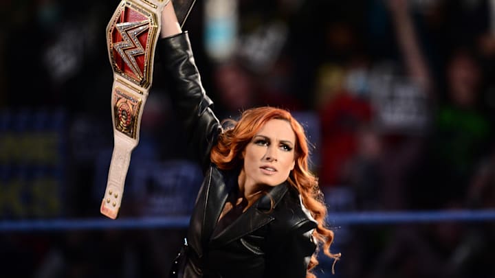 Nov 22, 2021; Brooklyn, NY, USA; WWE Raw Women   s champion Becky Lynch during WWE Raw at Barclays Center. Mandatory Credit: Joe Camporeale-Imagn Images