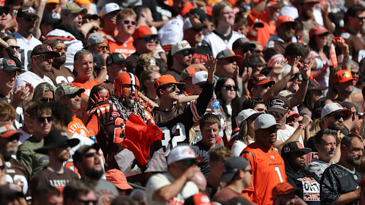 Cleveland Browns fans cheer during the second half of an NFL football game at Huntington Bank Field, Sept. 7, 2025, in Cleveland, Ohio.