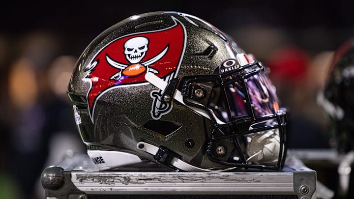 Oct 13, 2024; New Orleans, Louisiana, USA;  Detailed view of the Tampa Bay Buccaneers Mandatory Credit: Stephen Lew-Imagn Images