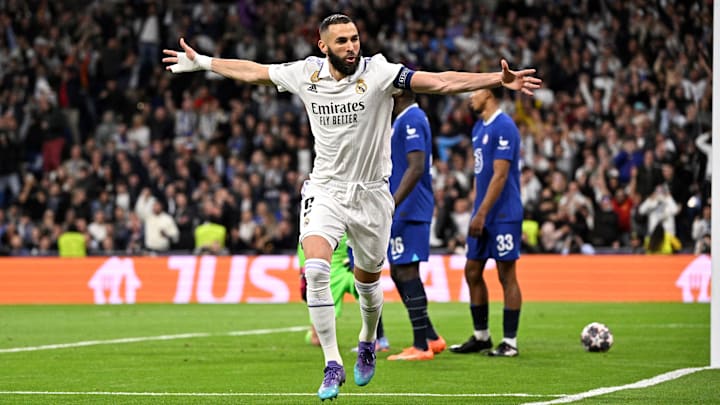 Karim Benzema celebra un gol ante el Chelsea.