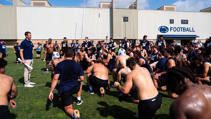 Uplifting Athletes President and Penn State football letterman Brett Brackett talks to the team at Lift for Life. Uplifting Athletes President and Penn State football letterman Brett Brackett talks to the team at Lift for Life.