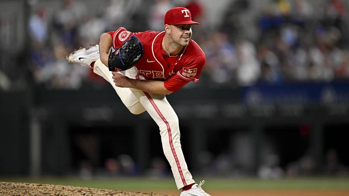 May 29, 2026; Arlington, Texas, USA; Texas Rangers starting pitcher MacKenzie Gore (1) pitches against the Kansas City Royals during the seventh inning at Globe Life Field. Mandatory Credit: Jerome Miron-Imagn Images May 29, 2026; Arlington, Texas, USA; Texas Rangers starting pitcher MacKenzie Gore (1) pitches against the Kansas City Royals during the seventh inning at Globe Life Field. Mandatory Credit: Jerome Miron-Imagn Images