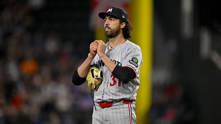 Jun 18, 2026; Arlington, Texas, USA; Minnesota Twins relief pitcher Justin Lawrence (31) looks on as he pitches against the Texas Rangers during the sixth inning at Globe Life Field. Mandatory Credit: Jerome Miron-Imagn Images