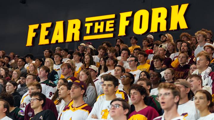 Oct 3, 2025; Tempe, AZ, USA; Arizona State fans look on against the Penn State during the second period at Mullett Arena. Mandatory Credit: Joe Camporeale-Imagn Images Oct 3, 2025; Tempe, AZ, USA; Arizona State fans look on against the Penn State during the second period at Mullett Arena. Mandatory Credit: Joe Camporeale-Imagn Images