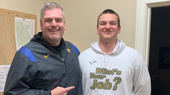 2026 OT Wilson Zierer with Pitt OL Coach Jeremy Darveau