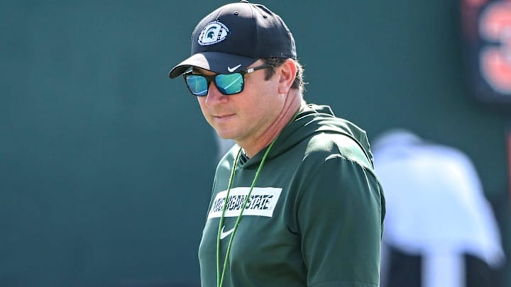 Michigan State football head coach Jonathan Smith looks on during practice on Monday, Aug. 11, 2025, in East Lansing. Michigan State football head coach Jonathan Smith looks on during practice on Monday, Aug. 11, 2025, in East Lansing.
