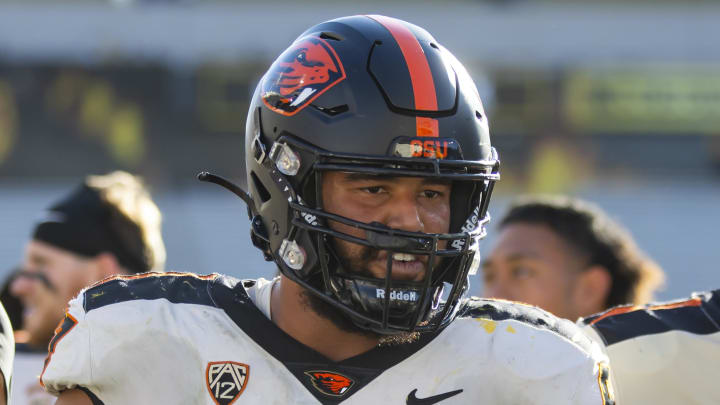Nov 19, 2022; Tempe, Arizona, USA; Oregon State Beavers offensive lineman Joshua Gray (67) against the Arizona State Sun Devils at Sun Devil Stadium. Mandatory Credit: Mark J. Rebilas-USA TODAY Sports