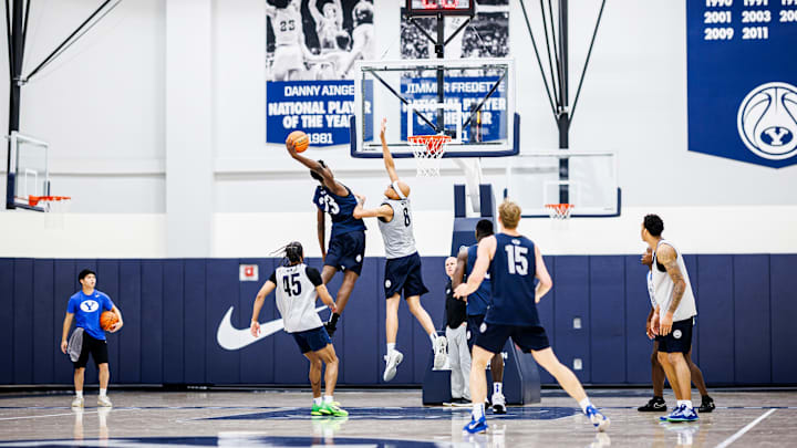 BYU freshman AJ Dybansta attempts poster dunk in Summer practice BYU freshman AJ Dybansta attempts poster dunk in Summer practice
