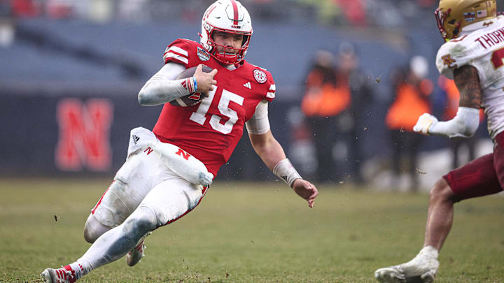 Dylan Raiola slides during the second half against Boston College in the 2024 Pinstripe Bowl.