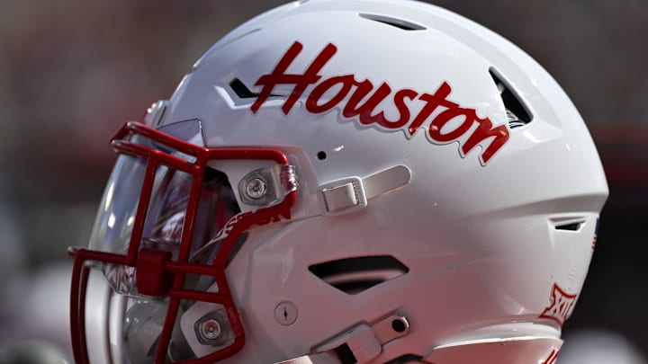 A detailed view of a Houston Cougars helmet on the sideline during the first half against the Arizona Wildcats at TDECU Stadium