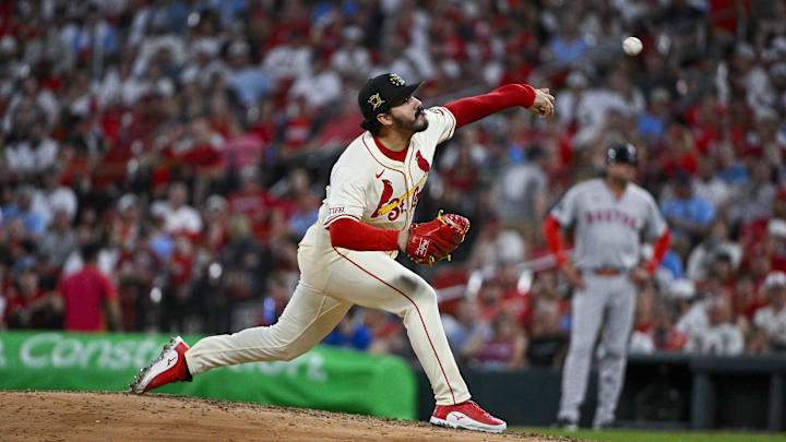May 18, 2024; St. Louis, Missouri, USA; St. Louis Cardinals relief pitcher JoJo Romero (59) pitches against the Boston Red Sox during the eighth inning at Busch Stadium. Mandatory Credit: Jeff Curry-USA TODAY Sports May 18, 2024; St. Louis, Missouri, USA; St. Louis Cardinals relief pitcher JoJo Romero (59) pitches against the Boston Red Sox during the eighth inning at Busch Stadium. Mandatory Credit: Jeff Curry-USA TODAY Sports