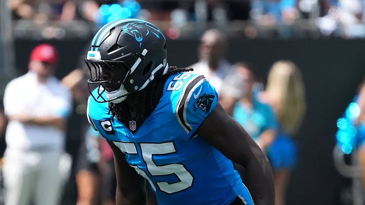 Carolina Panthers linebacker Devin Lloyd (55) prepares for the snap in the first quarter Carolina Panthers linebacker Devin Lloyd (55) prepares for the snap in the first quarter