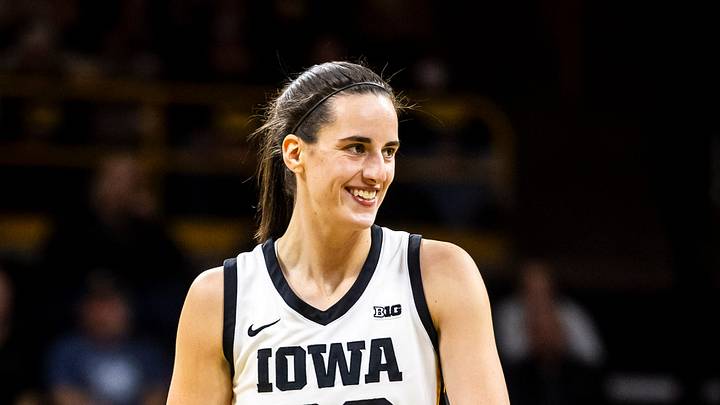 Iowa guard Caitlin Clark (22) smiles during a NCAA college women's basketball game against Fairleigh Dickinson University Knights, Monday, Nov. 6, 2023, at Carver-Hawkeye Arena in Iowa City, Iowa.