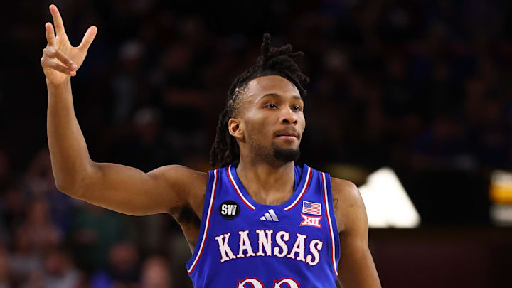 Kansas Jayhawks guard Darryn Peterson (22) against the Arizona State Sun Devils at Desert Financial Arena. 