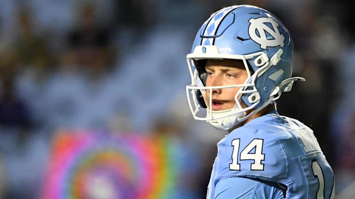 Sep 1, 2025; Chapel Hill, North Carolina, USA; North Carolina Tar Heels quarterback Max Johnson (14) on the field in the third quarter at Kenan Stadium. Mandatory Credit: Bob Donnan-Imagn Images Sep 1, 2025; Chapel Hill, North Carolina, USA; North Carolina Tar Heels quarterback Max Johnson (14) on the field in the third quarter at Kenan Stadium. Mandatory Credit: Bob Donnan-Imagn Images