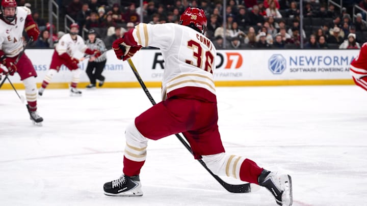 Ryan Conmy takes a shot at TD Garden on Feb. 9, 2026.