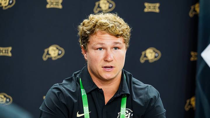 Jul 7, 2026; Frisco, TX, USA; Colorado defensive back Ben Finneseth speaks with reporters during Big 12 Conference Football Media Days at The Star. Mandatory Credit: Raymond Carlin III-Imagn Images Jul 7, 2026; Frisco, TX, USA; Colorado defensive back Ben Finneseth speaks with reporters during Big 12 Conference Football Media Days at The Star. Mandatory Credit: Raymond Carlin III-Imagn Images