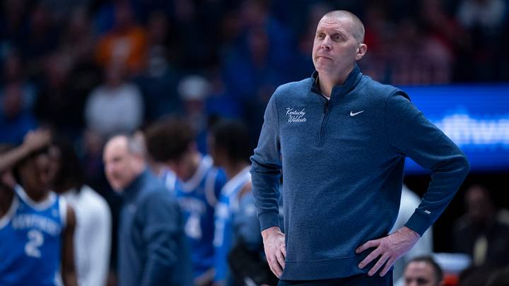 Kentucky coach Mark Pope works the sideline against Florida during their quarterfinal game of the 2026 SEC Men’s Basketball Tournament at Bridgestone Arena in Nashville, Tenn., Friday, March 13, 2026.