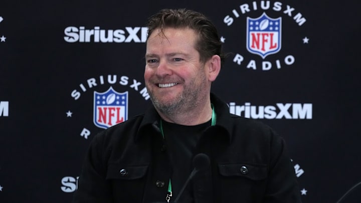 Feb 27, 2024; Indianapolis, IN, USA; Seattle Seahawks general manager John Schneider on the SiriusXM radio set at the NFL Scouting Combine at Indiana Convention Center.