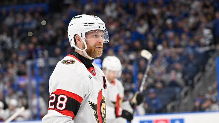 Mar 28, 2026; Tampa, Florida, USA; Ottawa Senators right wing Claude Giroux (28) skates during the second period against Tampa Bay Lightning at Benchmark International Arena. Mandatory Credit: Pablo Robles-Imagn Images