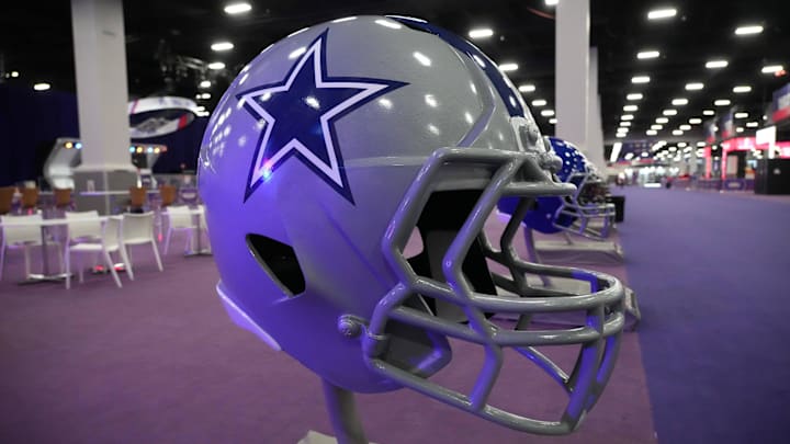 A large Dallas Cowboys helmet at the NFL Experience at the Mandalay Bay South Convention Center. 