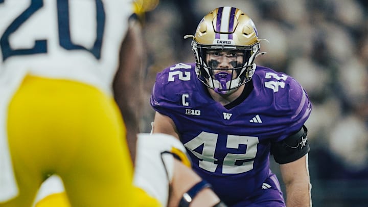 Carson Bruener stares across the line at the Michigan offense. 