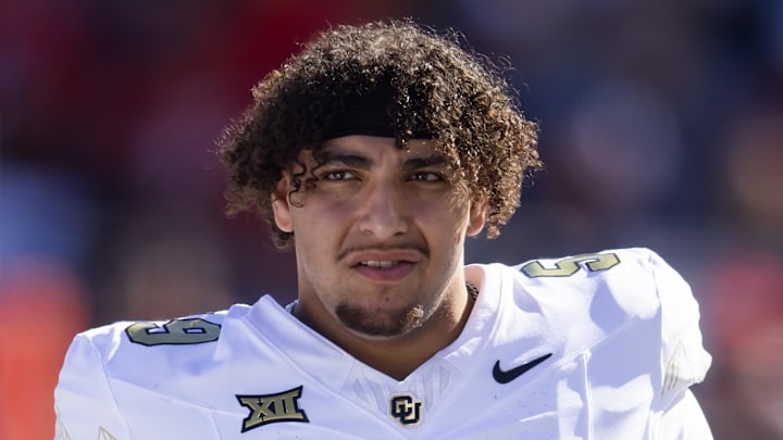 Oct 19, 2024; Tucson, Arizona, USA; Colorado Buffalos guard Yahya Attia (59) against the Arizona Wildcats at Arizona Stadium. Oct 19, 2024; Tucson, Arizona, USA; Colorado Buffalos guard Yahya Attia (59) against the Arizona Wildcats at Arizona Stadium.