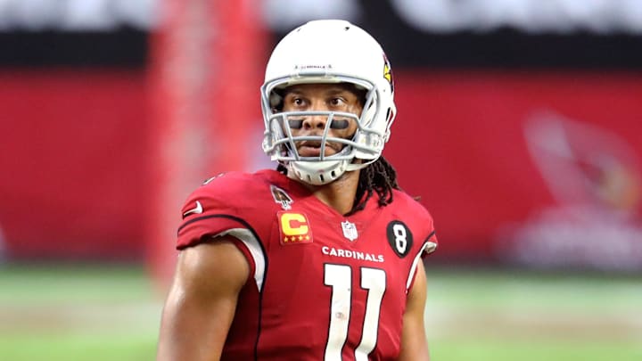 Nov 15, 2020; Glendale, Arizona, USA; Arizona Cardinals wide receiver Larry Fitzgerald (11) against the Buffalo Bills at State Farm Stadium. Mandatory Credit: Mark J. Rebilas-Imagn Images Nov 15, 2020; Glendale, Arizona, USA; Arizona Cardinals wide receiver Larry Fitzgerald (11) against the Buffalo Bills at State Farm Stadium. Mandatory Credit: Mark J. Rebilas-Imagn Images