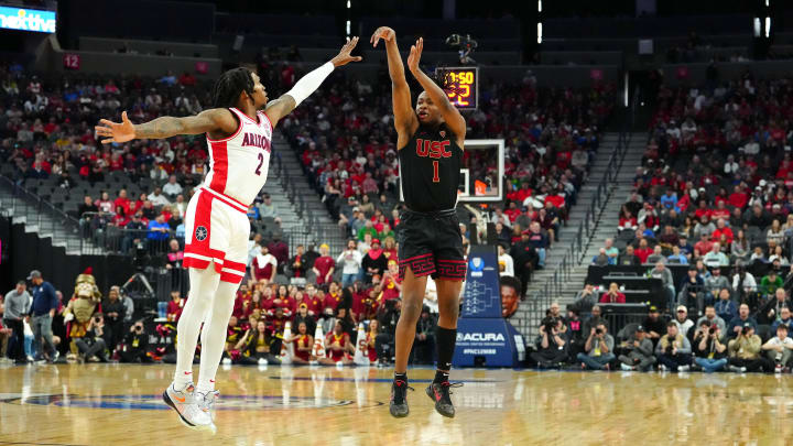 Mar 14, 2024; Las Vegas, NV, USA; Southern California Trojans guard Isaiah Collier (1).