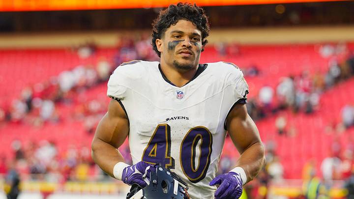 Sep 28, 2025; Kansas City, Missouri, USA; Baltimore Ravens linebacker Teddye Buchanan (40) leaves the field after a game against the Kansas City Chiefs at GEHA Field at Arrowhead Stadium. Mandatory Credit: Jay Biggerstaff-Imagn Images Sep 28, 2025; Kansas City, Missouri, USA; Baltimore Ravens linebacker Teddye Buchanan (40) leaves the field after a game against the Kansas City Chiefs at GEHA Field at Arrowhead Stadium. Mandatory Credit: Jay Biggerstaff-Imagn Images