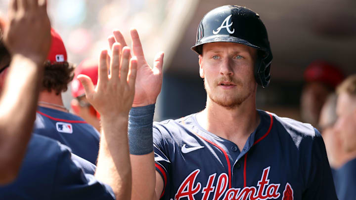 Mar 10, 2024; Tampa, Florida, USA;Atlanta Braves catcher Sean Murphy (12) is congratulated in the