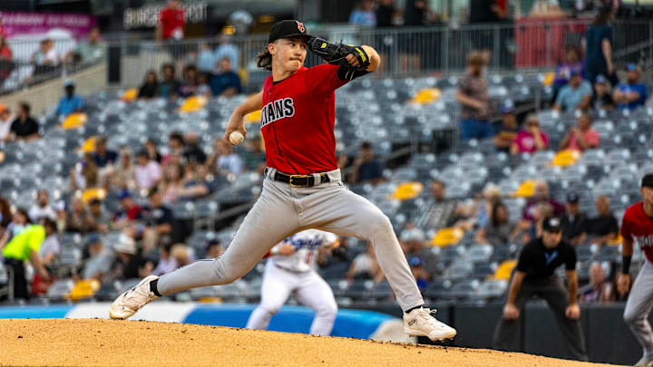 Indianapolis Indians pitcher and Pittsburgh Pirates top prospect Bubba Chandler delivers a pitch to an opposing batter. Indianapolis Indians pitcher and Pittsburgh Pirates top prospect Bubba Chandler delivers a pitch to an opposing batter.