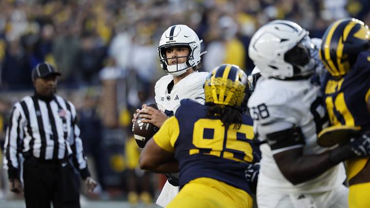 Penn State Nittany Lions quarterback Rocco Becht (3) looks to pass in the second half against the Michigan Wolverines at Michigan Stadium. Penn State Nittany Lions quarterback Rocco Becht (3) looks to pass in the second half against the Michigan Wolverines at Michigan Stadium.