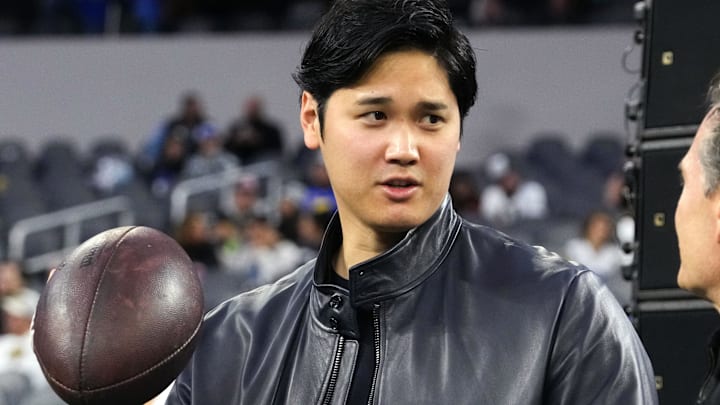 Dec 21, 2023; Inglewood, California, USA; Los Angeles Dodgers player Shohei Ohtani attends the game between the Los Angeles Rams and the New Orleans Saints at SoFi Stadium. Mandatory Credit: Kirby Lee-Imagn Images Dec 21, 2023; Inglewood, California, USA; Los Angeles Dodgers player Shohei Ohtani attends the game between the Los Angeles Rams and the New Orleans Saints at SoFi Stadium. Mandatory Credit: Kirby Lee-Imagn Images